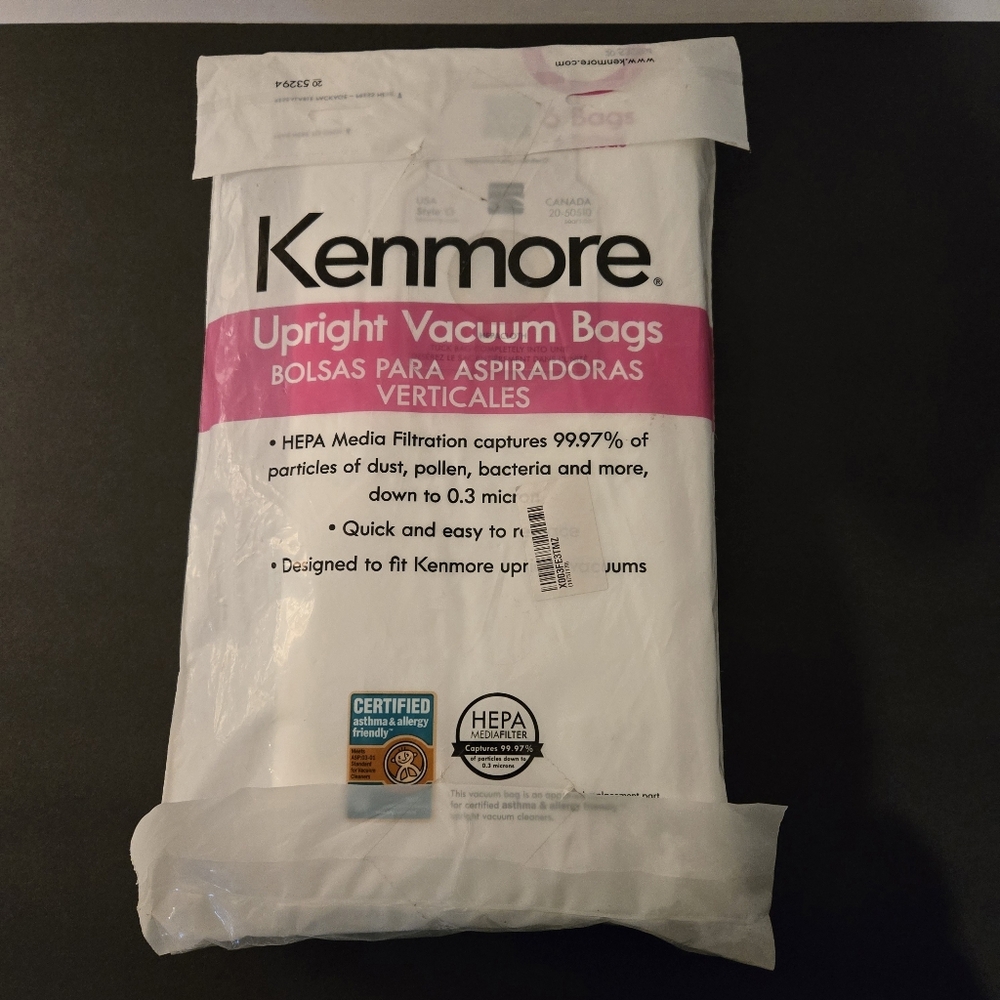 Kenmore Upright Vacuum Cleaner Bags Pkg of 6 #20 53294 Style O HEPA Filtration